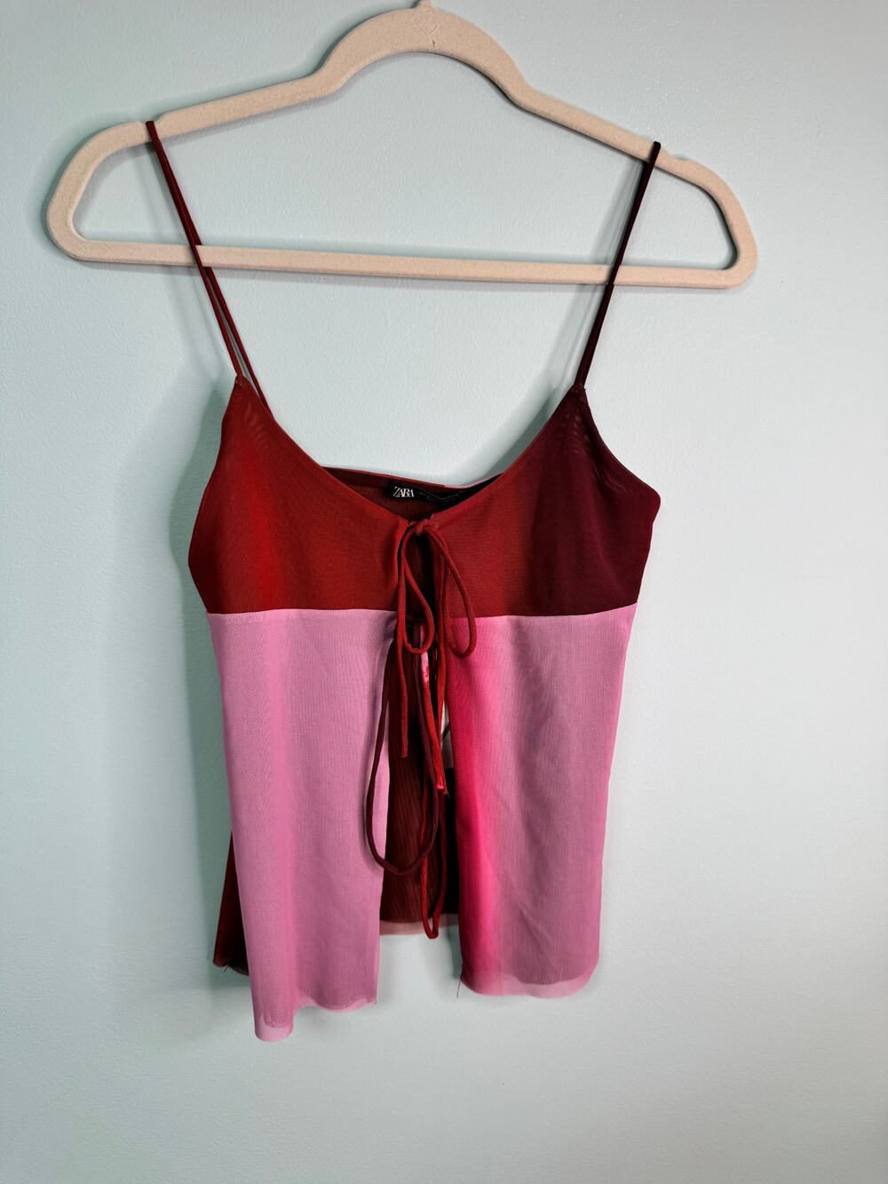 NWT! Zara Tie Front Ombre Mesh Tank - Size Small - Pink